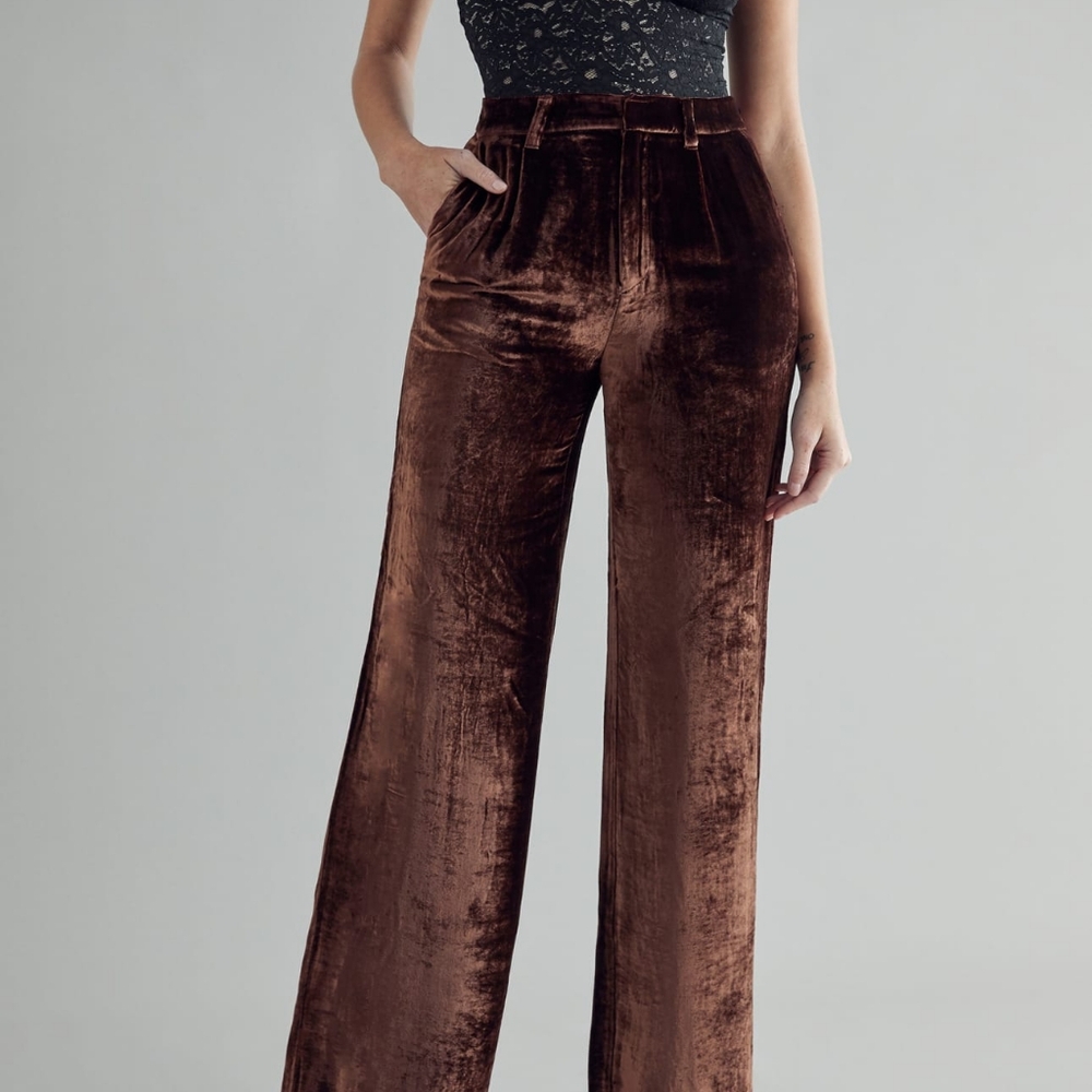 Reformation Chocolate Brown Velvet Wide-Leg Pants